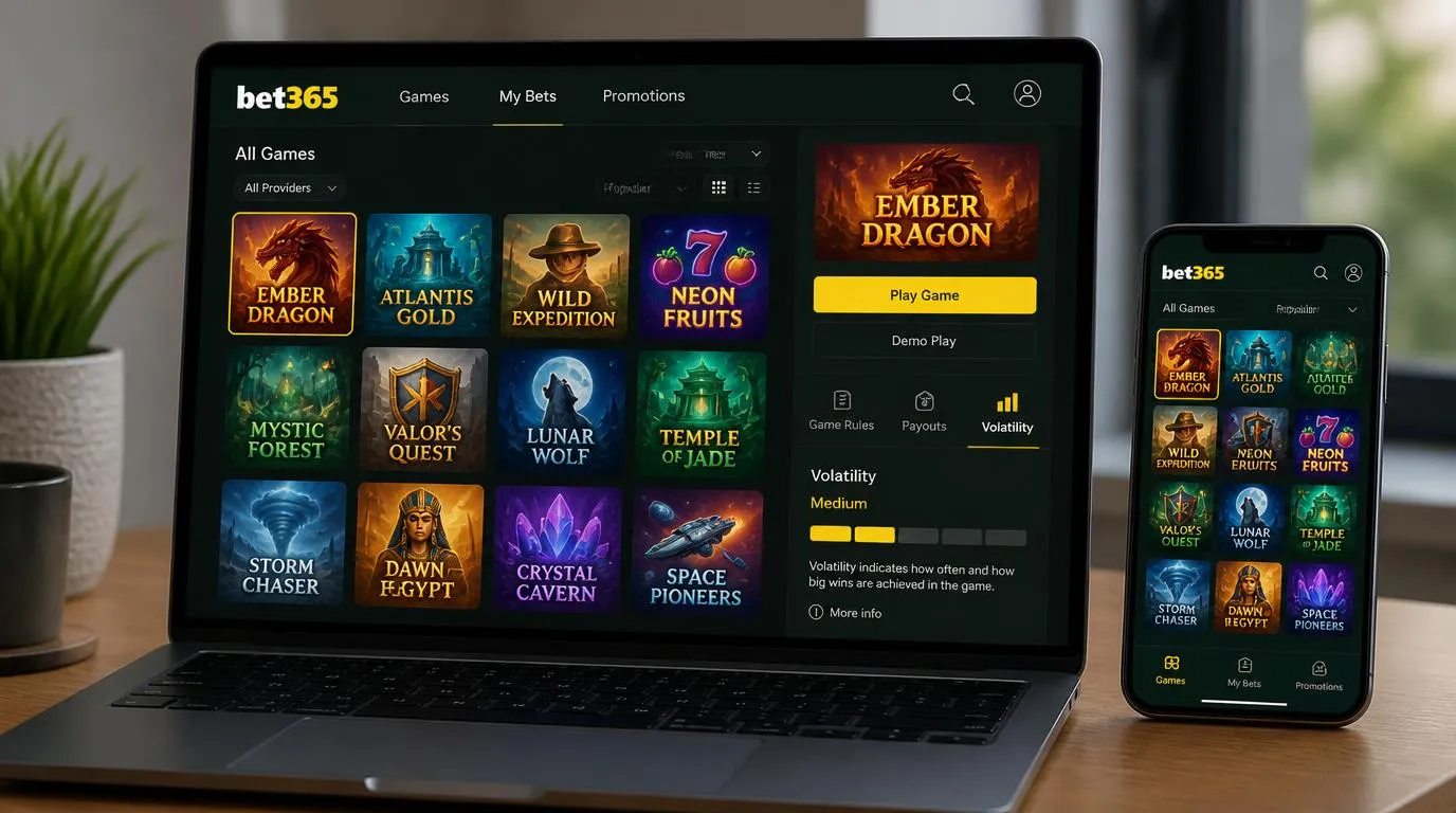Casino-Lobby mit Slot-Kacheln, Spielinformationen und einer Auswahl für verschiedene Spielstile